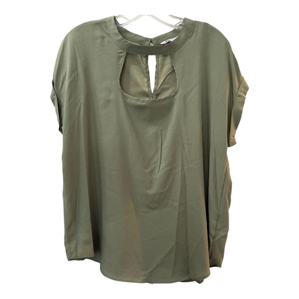 SO Cut Out Keyhole Button Back Cuffed Sleeve Blouse Top Size XL Dark Sage NWT